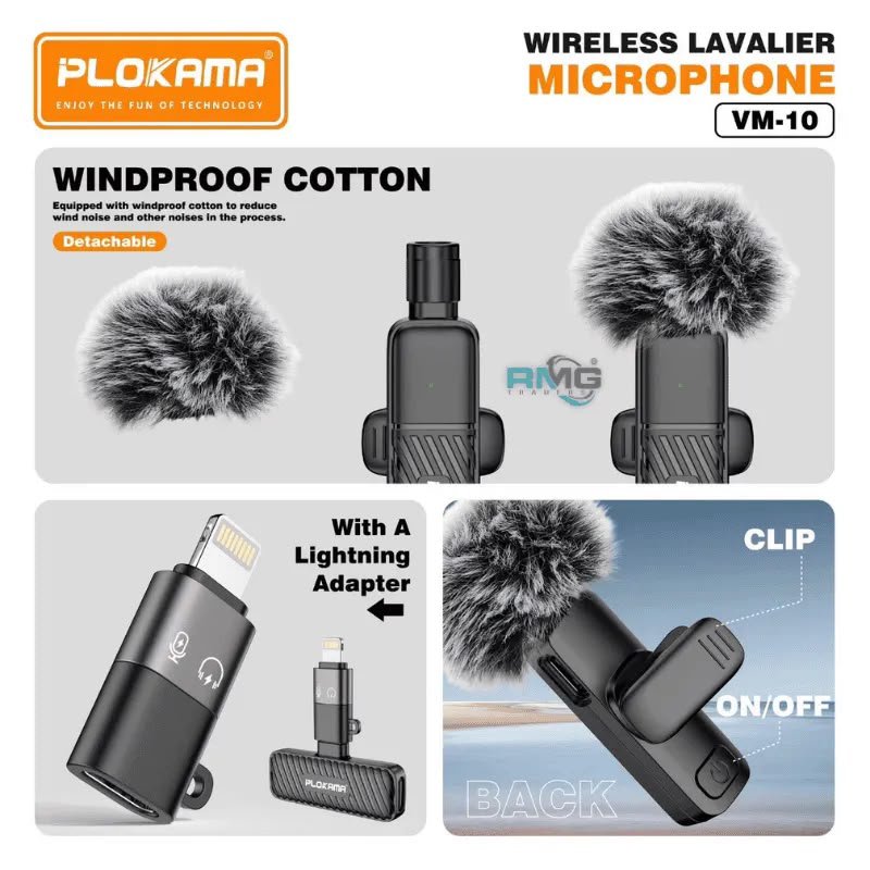 Plokama VM10 Wireless Lavalier Microphone – 2.4G HD Audio for Video, Streaming & Recording