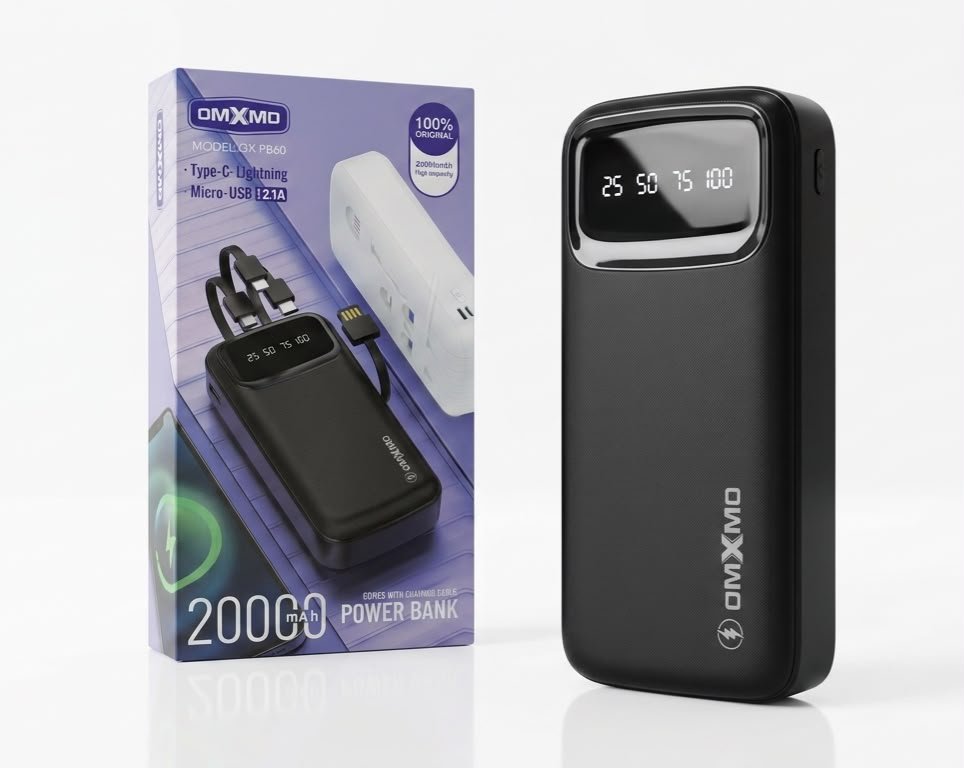 OMXMO PB60  20000Mah All Cable Fix & USB Pd Port Power Bank