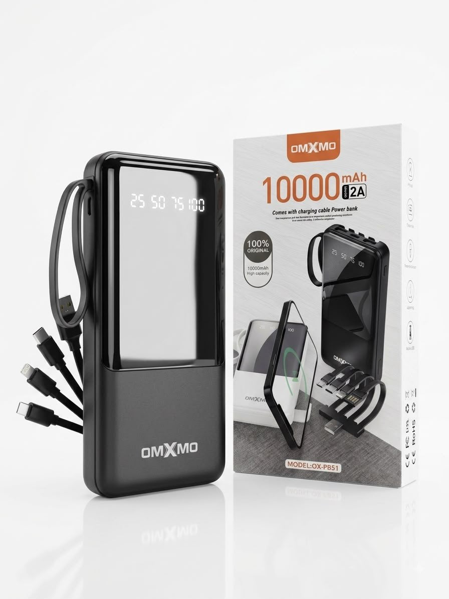 OMXMO PB51 10000mah All Cable Fix & USB Pd Port Power Bank