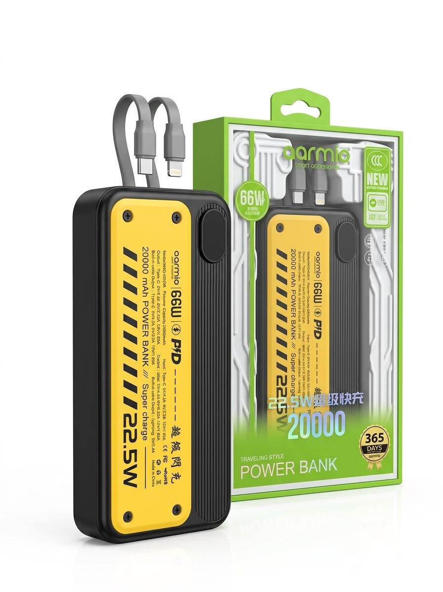 Oarmio 66w 20000mah Pawer-Bank Type c IPhone Cable Fix USB PD Port