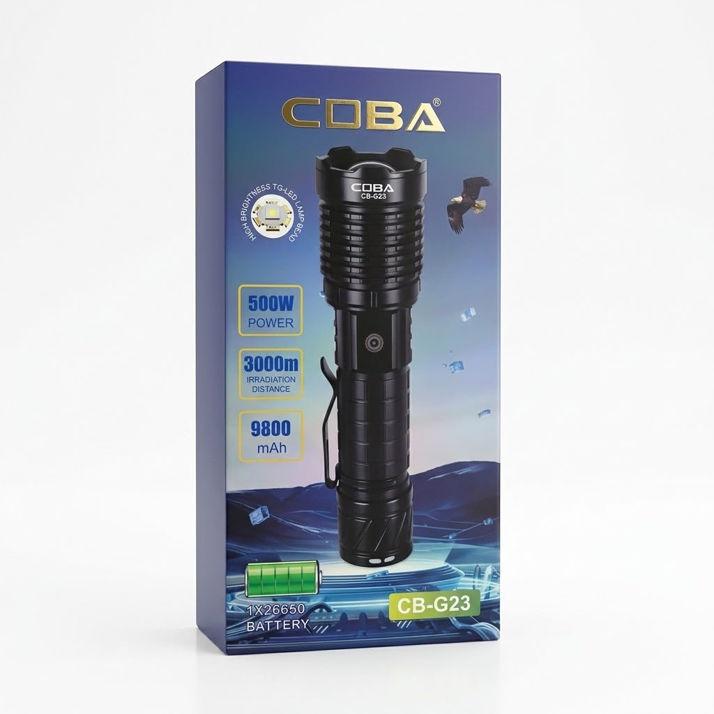 CB-G23 COBA Aluminum FlashLight  500W POWER 3000M IRRADIATION DISTNCE 9500 MAH