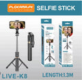 Plokama Live K8 130CM Original 3-in-1 Selfie Stick Tripod with Bluetooth Remote – 130cm Extendable Live Broadcast Mobile Stand, 360° Rotation for Vlogging & Group Photos