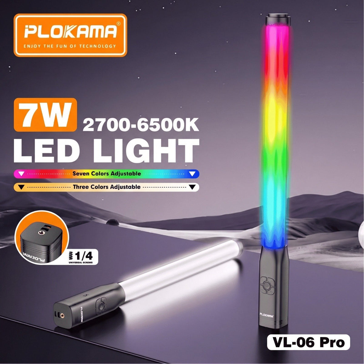 Plokama VL-06 Pro 7W LED Light – 7 RGB Colors & 3 White Color Adjustable Portable Video Light