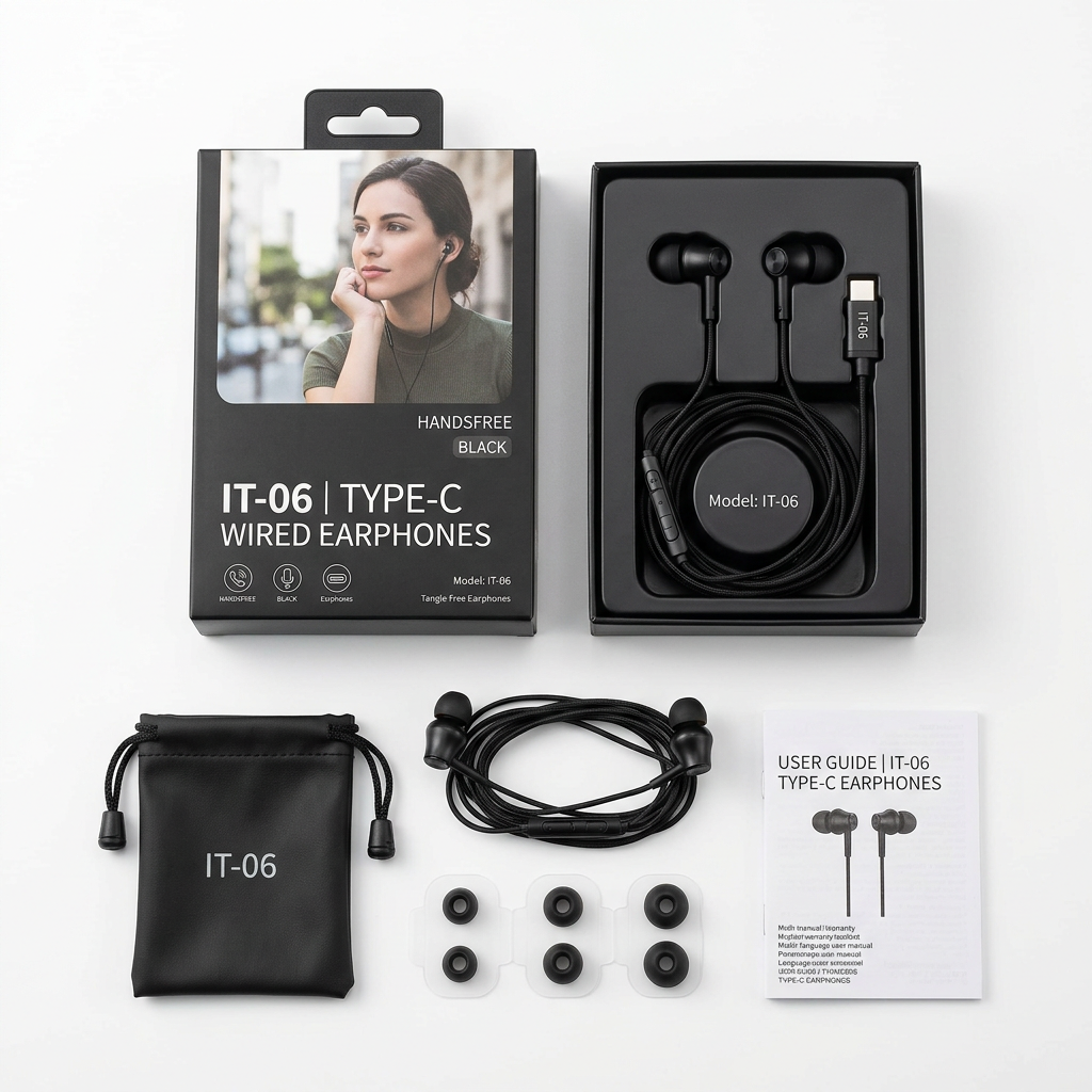 IT-06 Type-C Handsfree - Unboxing flat lay