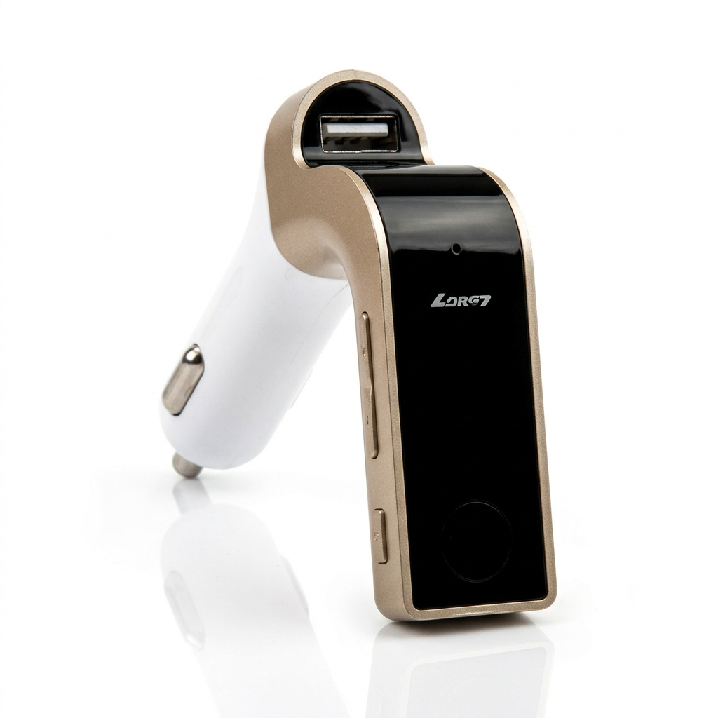 CAR G7 black and gold USB car adapter, front view