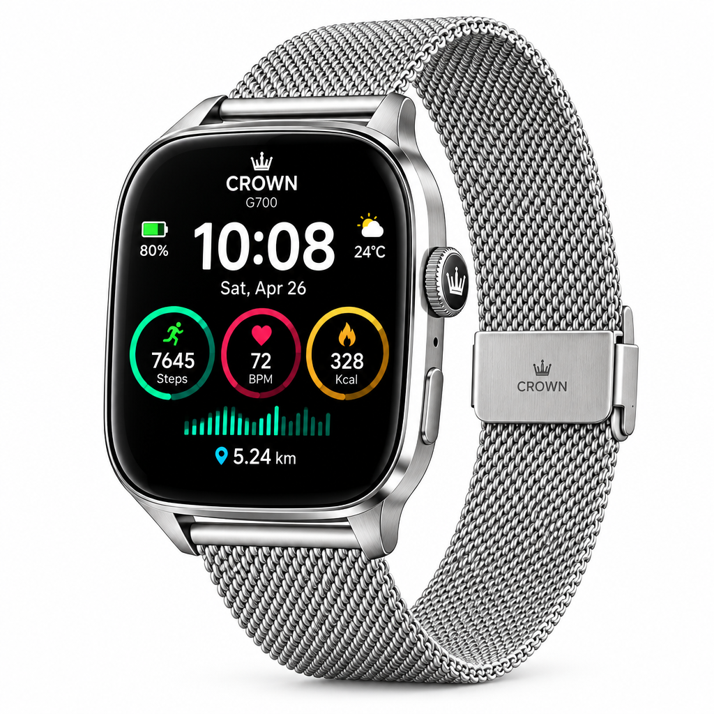 Crown G700 Smart Watch - Silver Steel Strap