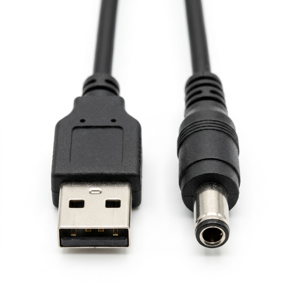 Power Boost Cable - USB-A and DC Barrel Jack Connectors Close-up